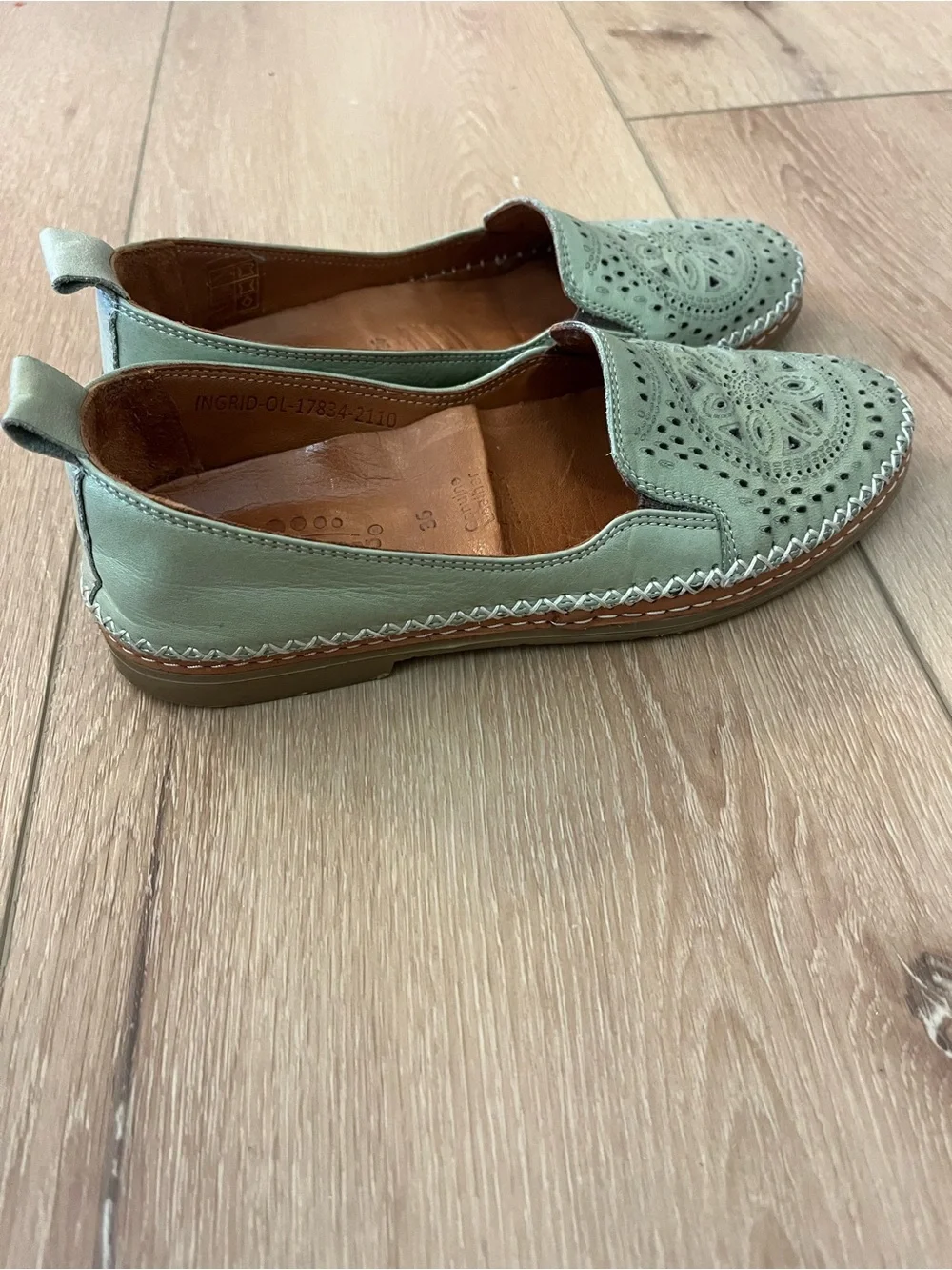 Spring Step Mint Green Perforated Leather Slip-On Loafers